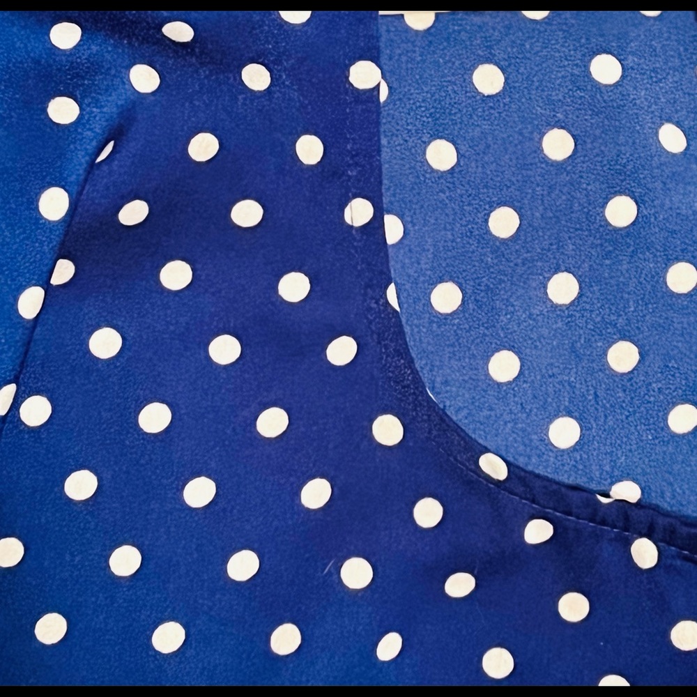 J.Crew Sleeveless Silk White Polka Dot Cobalt Blouse - Picture 6 of 10